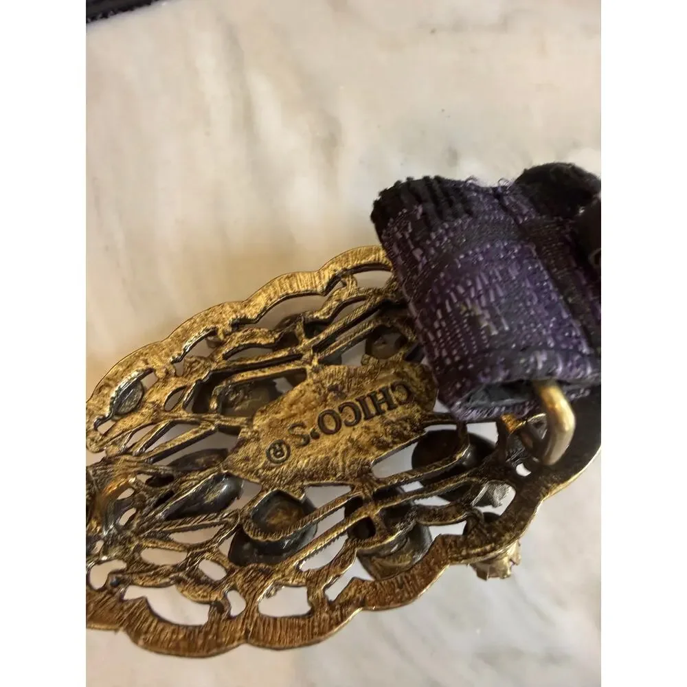 Chicos Statement Belt Purple Tapestry Chunky Buckle Detail M